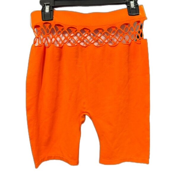 FIT IN Orange Stretchy Bike Athletic Workout Women's Shorts Cutout Waist SM/MED - Picture 3 of 8
